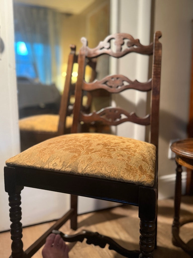 Refurbished English Oak Side Chair – Early 20th Century Carved & Upholstered