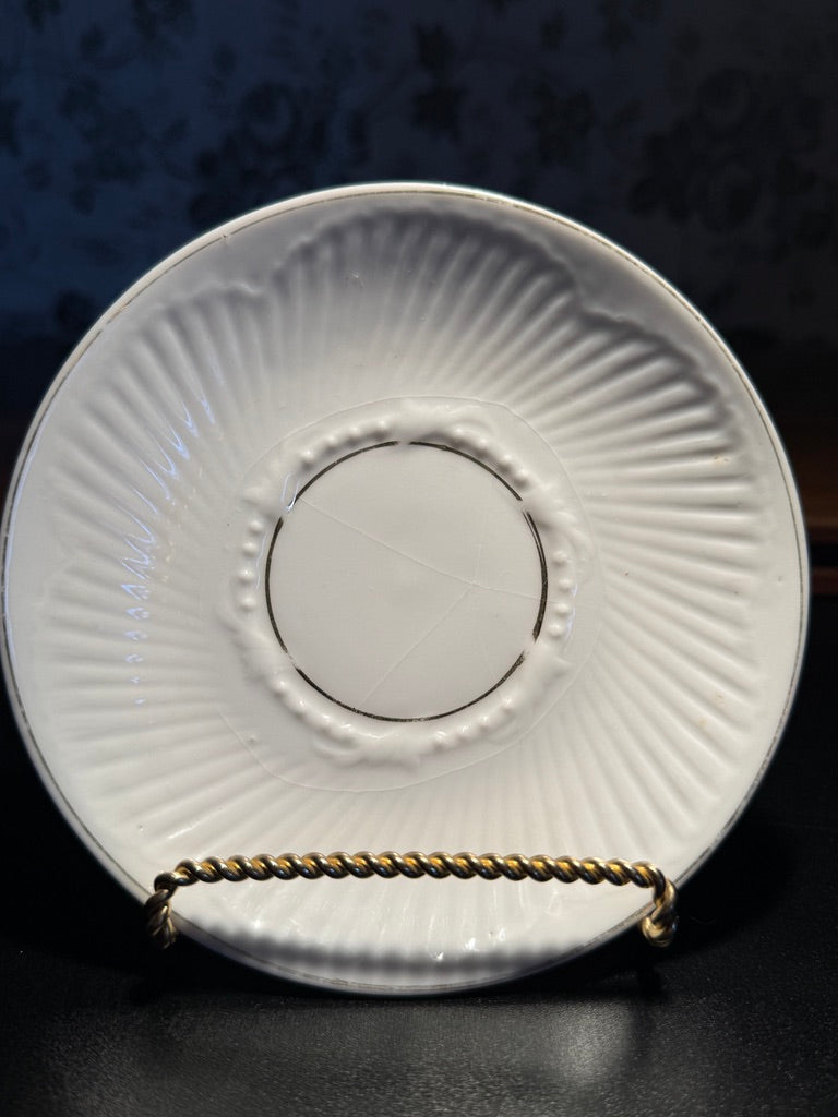 Antique Victorian-Neoclassical White Porcelain Fluted Teacup Saucers (c.1890–1915) | Set Of 2