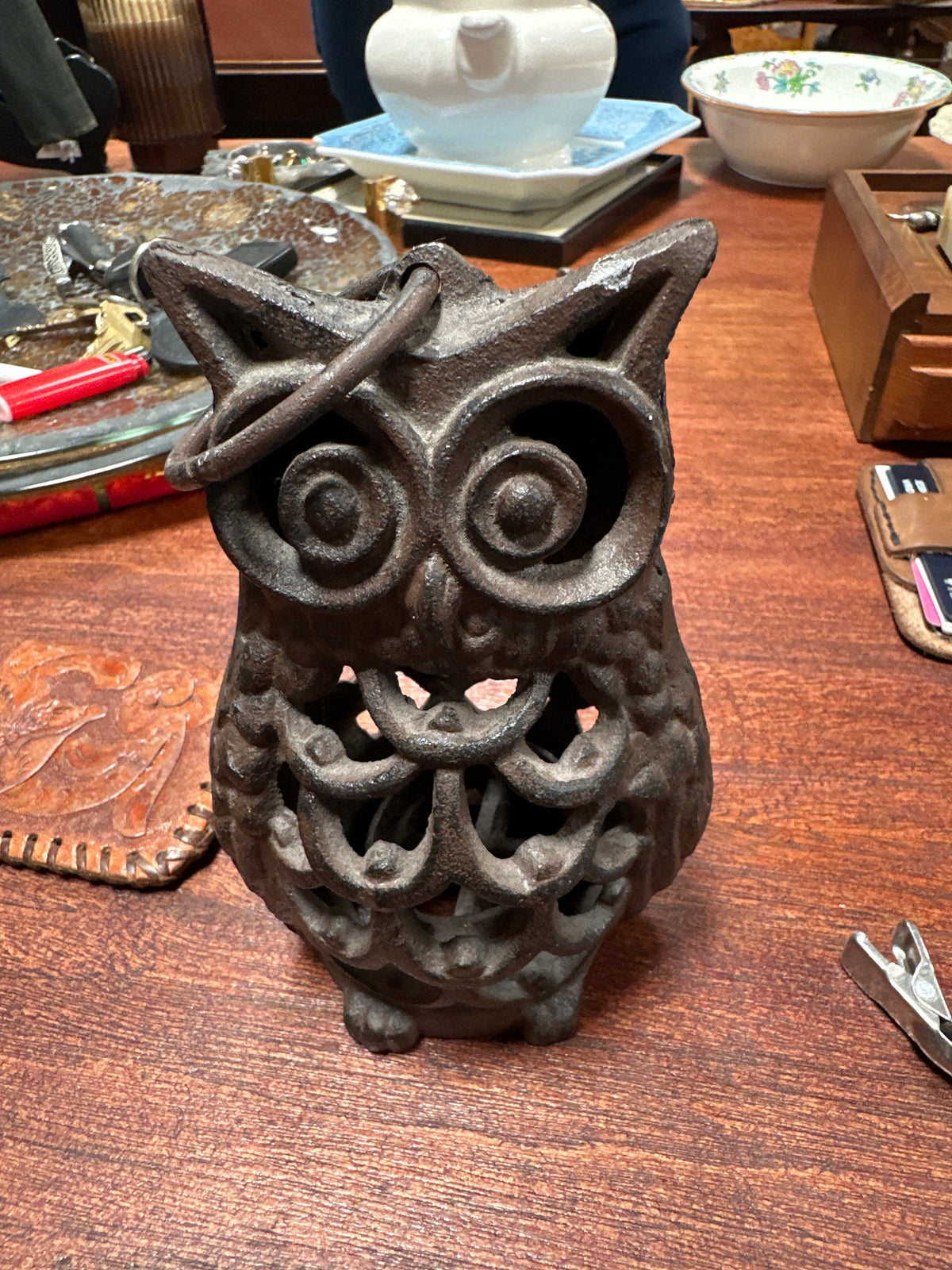 Cast iron owl candle holder