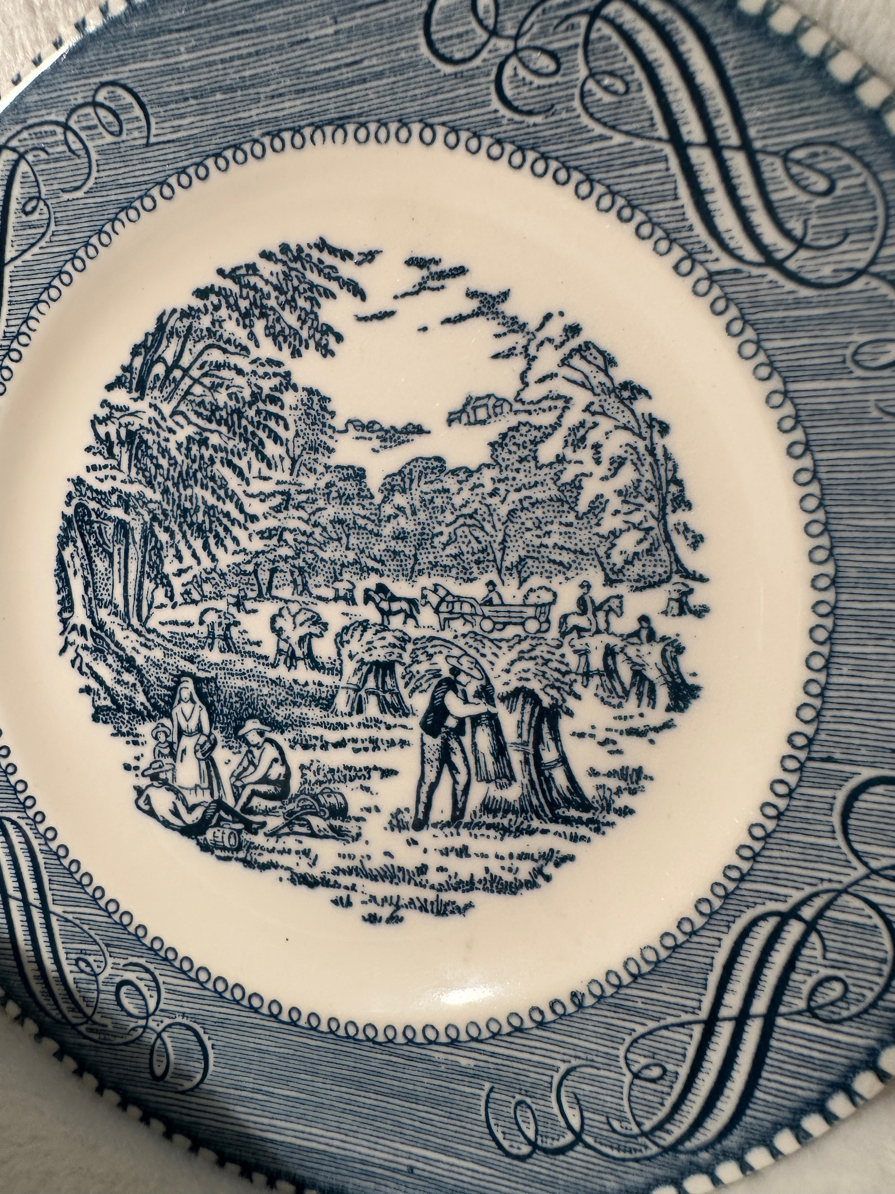Royal China “Harvest” Blue Underglaze Transferware Plate, c. 1952