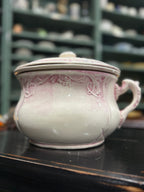 Antique Pink Embossed Ironstone Chamber Pot with Lid, c. 1890–1910