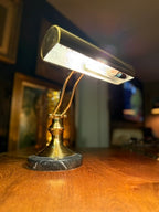 Vintage Brass Piano or Desk Lamp with Marble Base, Art Deco–Early Modern, c. 1925–1945