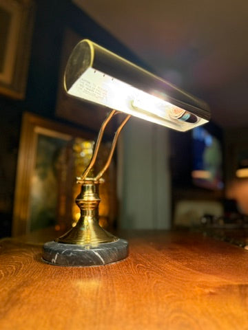 Vintage Brass Piano or Desk Lamp with Marble Base, Art Deco–Early Modern, c. 1925–1945