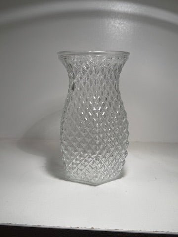 Hoosier Glass Diamond-Point Flower Vase, Pressed Clear Glass with Flared Collar, c. 1955–1975