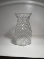 Hoosier Glass Diamond-Point Flower Vase, Pressed Clear Glass with Flared Collar, c. 1955–1975