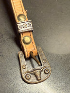 c. 1910–1930 Antique Leather Pet Collar with Engraved Metal Buckle