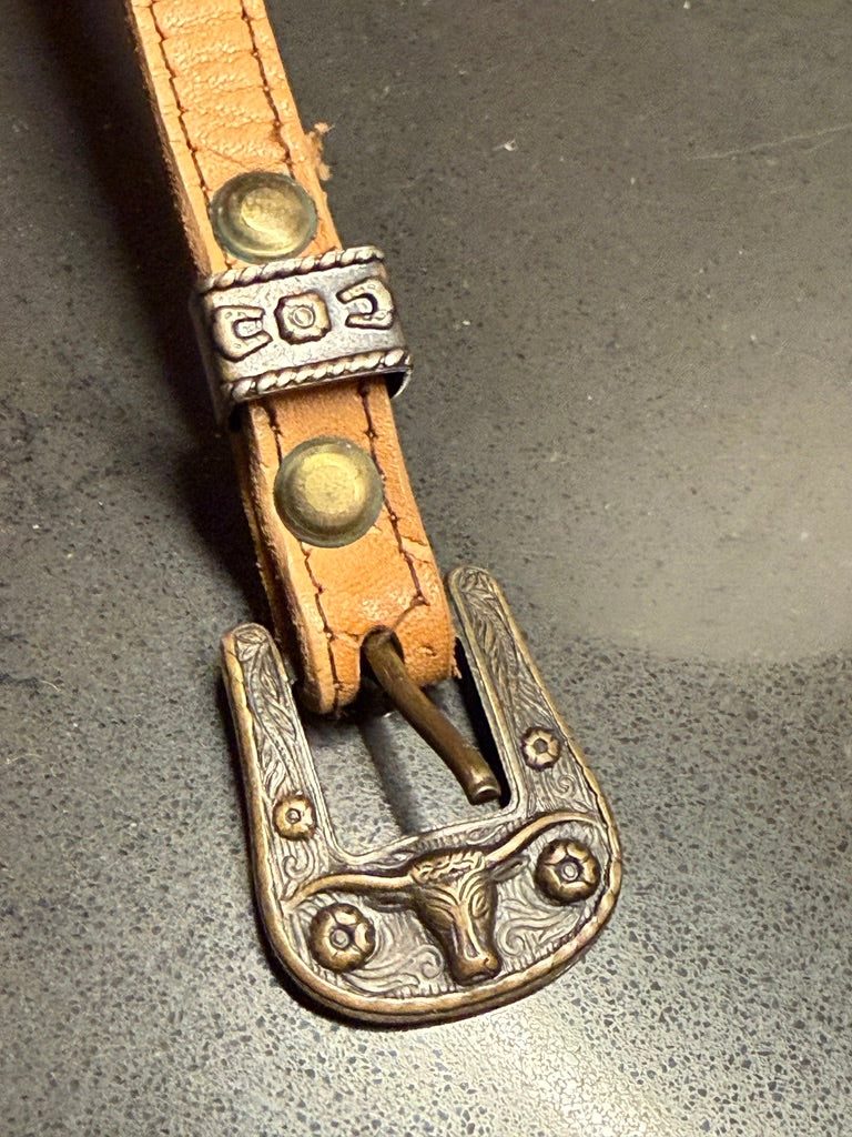 c. 1910–1930 Antique Leather Pet Collar with Engraved Metal Buckle