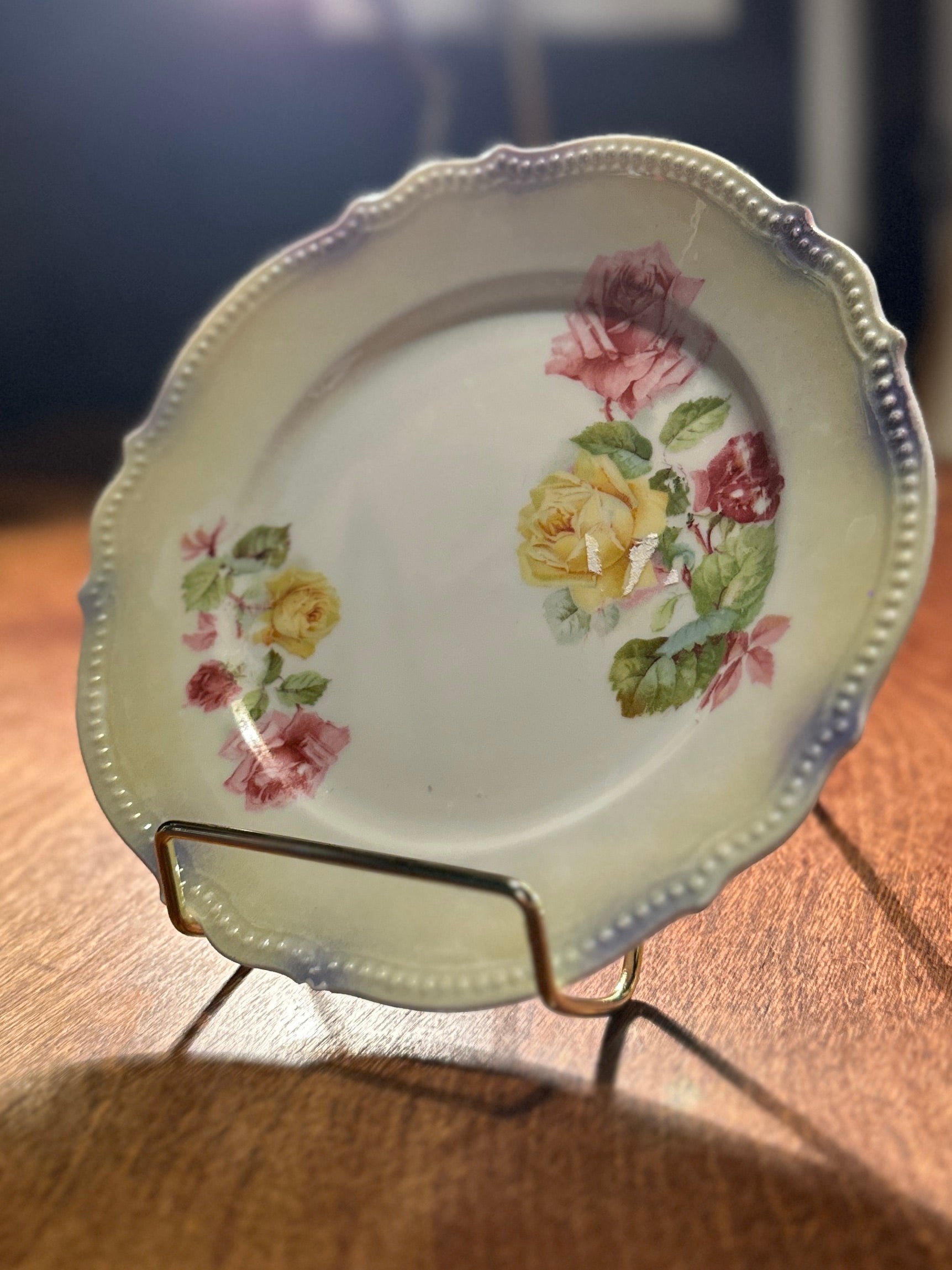 Vintage Prussian Export Porcelain Dessert Plate with Floral Motif, c. 1930s–1940s