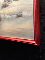 Signed Katrina Coastal Seascape Oil Painting (20th Century) – Misty Shoreline with Seabirds