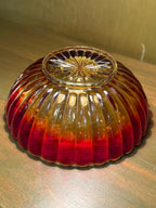 Amberina Pressed Glass Bowl, Ruby Shading to Amber, Vertical Ribs with a Bead-and-Scallop Rim and a Rayed Star Foot, American, c. 1955–1980