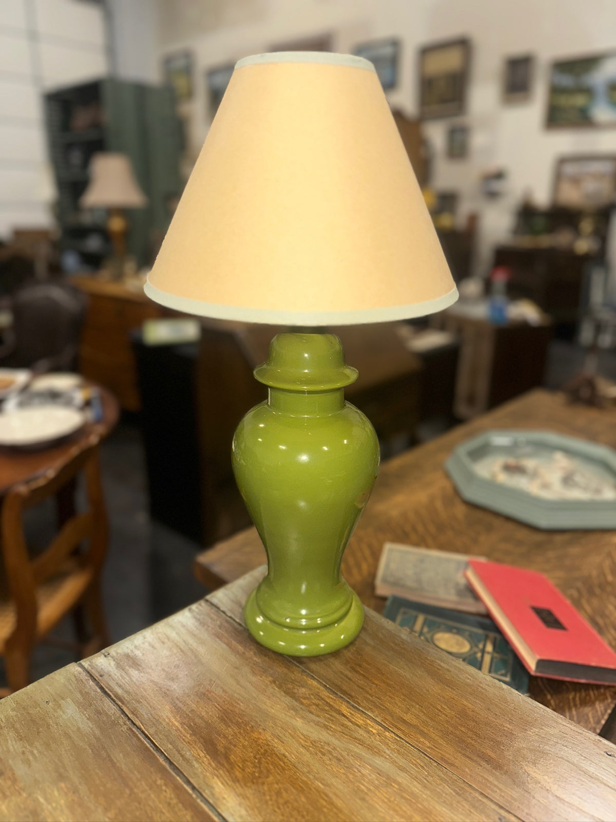 Mid-Century Chartreuse Ceramic Ginger Jar Table Lamp, c. 1955–1975