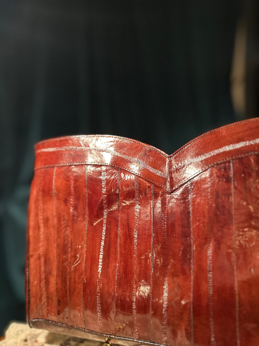 Burgundy Genuine Eel Skin Shoulder Bag, c. 1970s