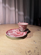 Antique Staffordshire Red Transferware Teacup & Shaped Saucer c. 1890–1910