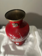 Korean Red Najeonchilgi Mother-of-Pearl Inlay Vase, c. 1960s–1970s
