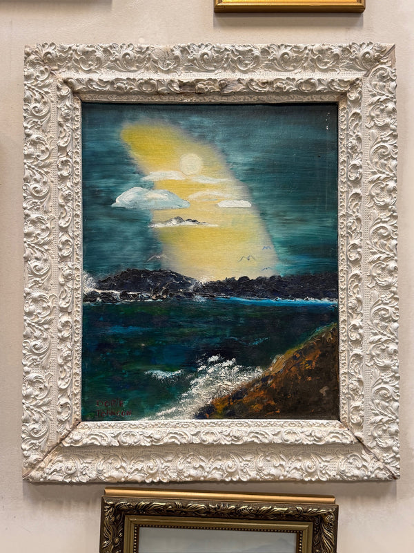 Vintage Dorie Johnson Seascape Oil on Canvas, Framed, c. 1970–1990