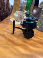 Garcia Mitchell 304 Spinning Reel, Left-Hand Retrieve, Made in France by Carpano & Pons, Black Enamel with Half Bail and Original Crank