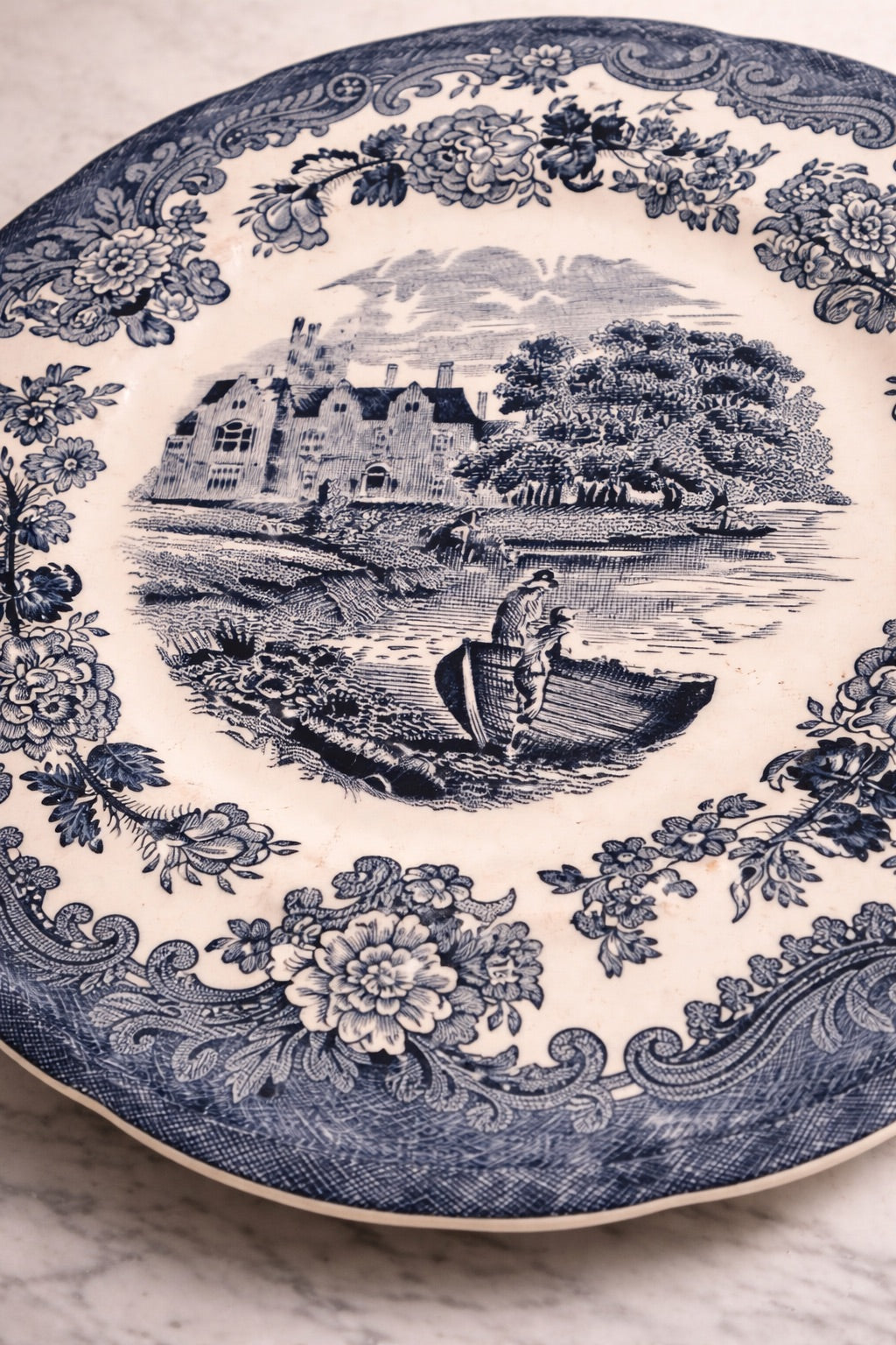 Royal Worcester Palissy “1790 Avon Scenes” Blue Transferware Bread Plate, c. 1958–1970s England
