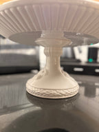 Italian Embossed Whiteware Cake Stand, Harvest Relief, Pedestal Foot, Made in Italy for Over and Back, Contemporary