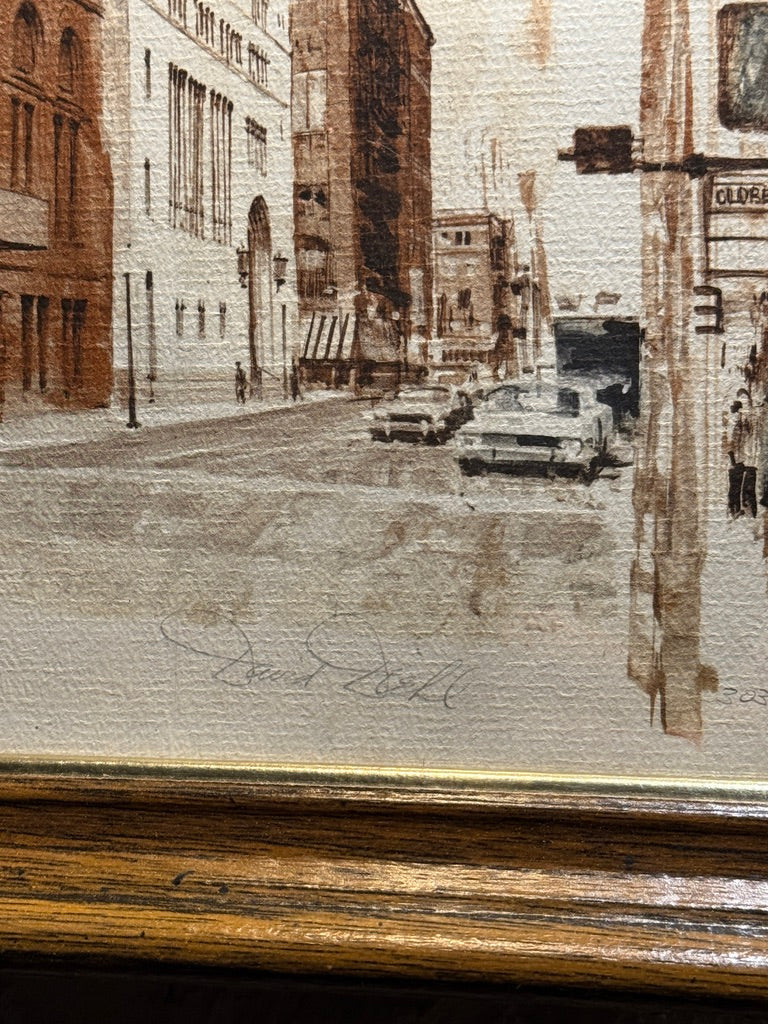 Mid-Century Sepia Urban Street Scene by David, Signed &amp; Numbered 23/600, c. 1950s–1960s