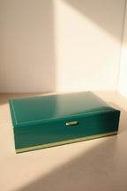 Vintage Mele Jewelry Box, Emerald Green with Ivory Interior, c. 1950–1970
