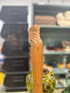 Vintage Carved Hardwood Praying Figure, Dated Label, 1954