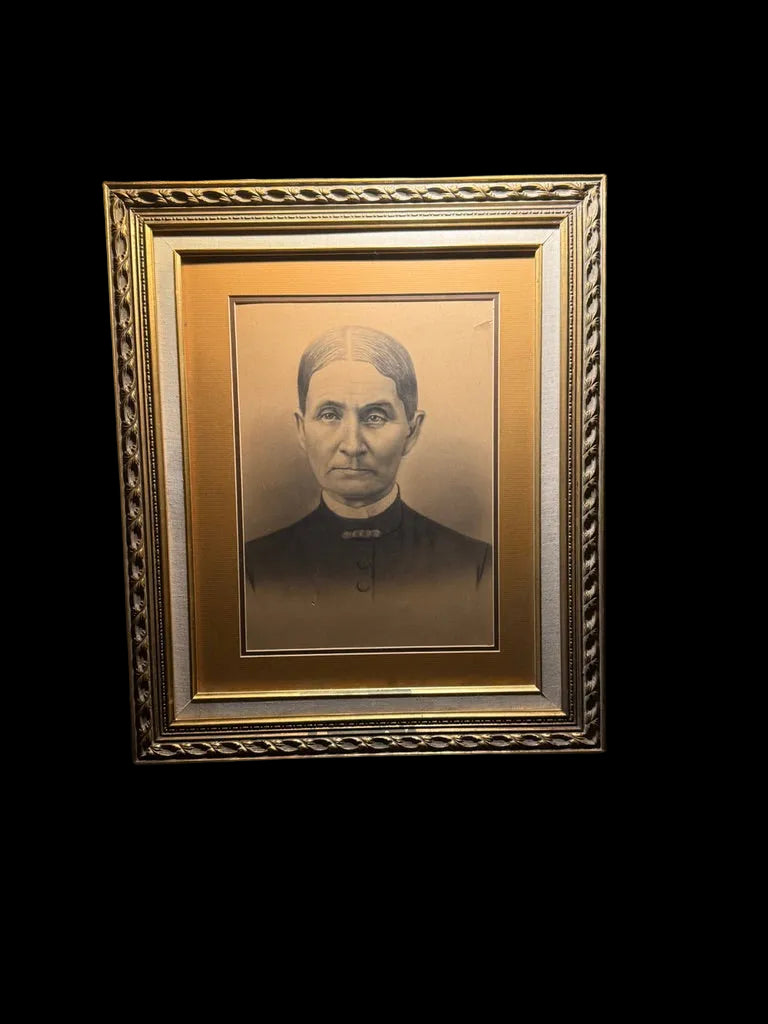 19th-Century Charcoal & Chalk Portrait of a Woman – Victorian Folk Realism, c.1870