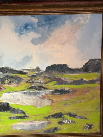 Mid-Century Western Landscape Painting by Einar Petersen | “Black Rock Ranch” Oil on Canvas