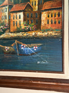 Vintage Mediterranean Harbor Oil Painting Signed M Austin