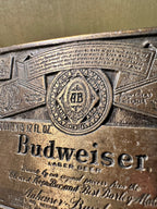 Budweiser Label Belt Buckle, Cast Brass-Finish with Anheuser-Busch Brewery List — Datable to 1972–1976 by the Cities on Its Face