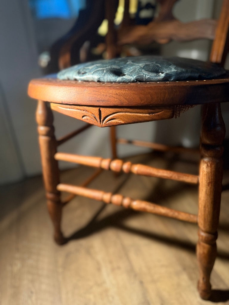 Hand-Finished English Oak Armchair, c.1910, with Custom Leather Seat and Silver Tack Trim