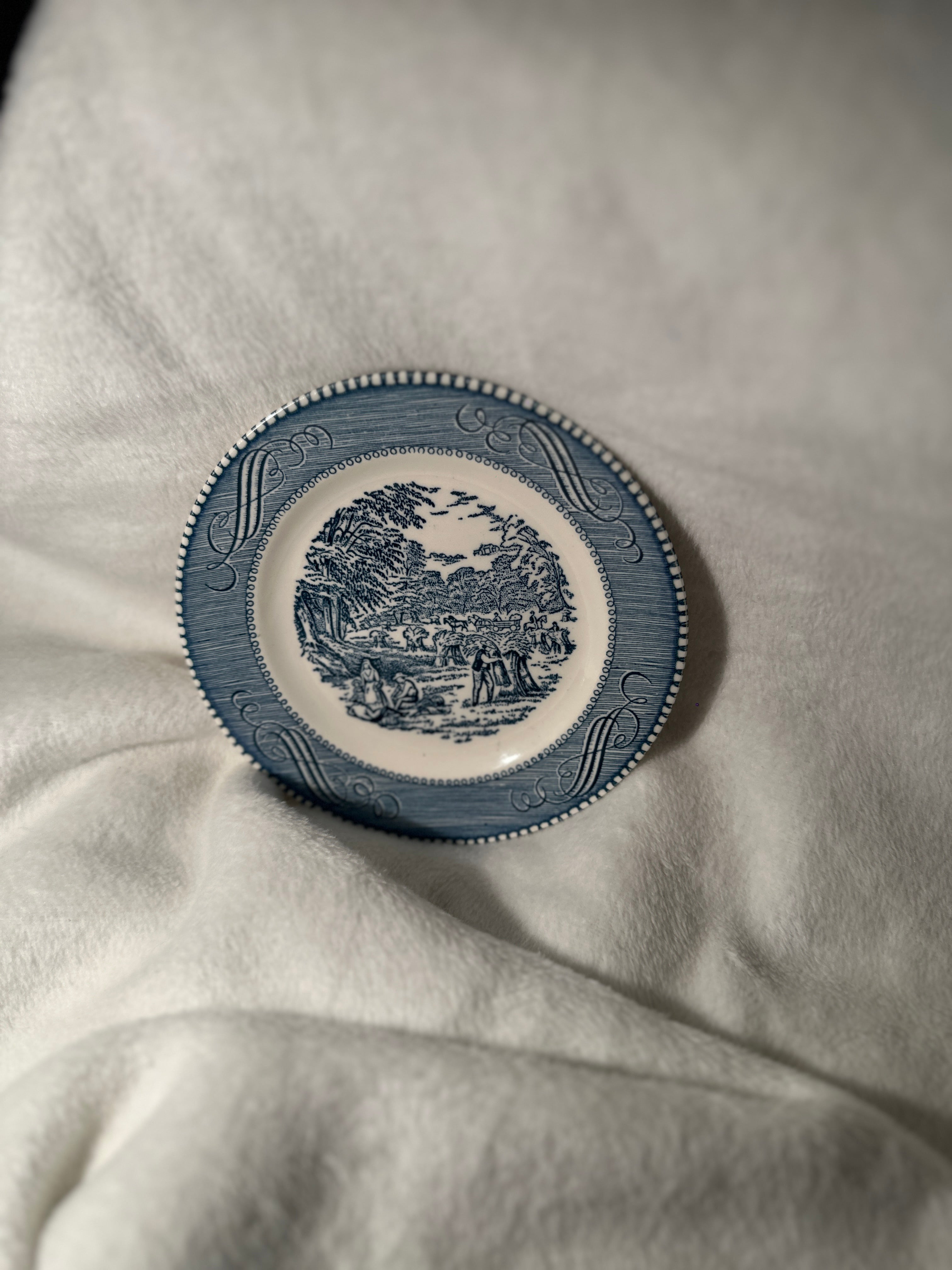 Royal China “Harvest” Blue Underglaze Transferware Plate, c. 1952