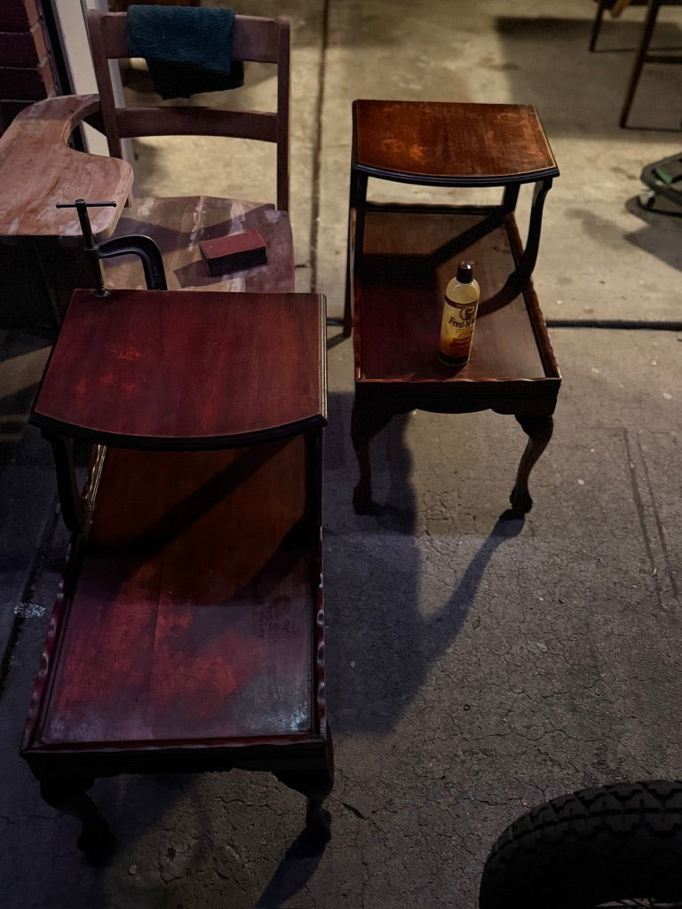 Antique Late Victorian / Edwardian Two-Tier Cherry Occasional Tables, c. 1890–1915 (Pair)