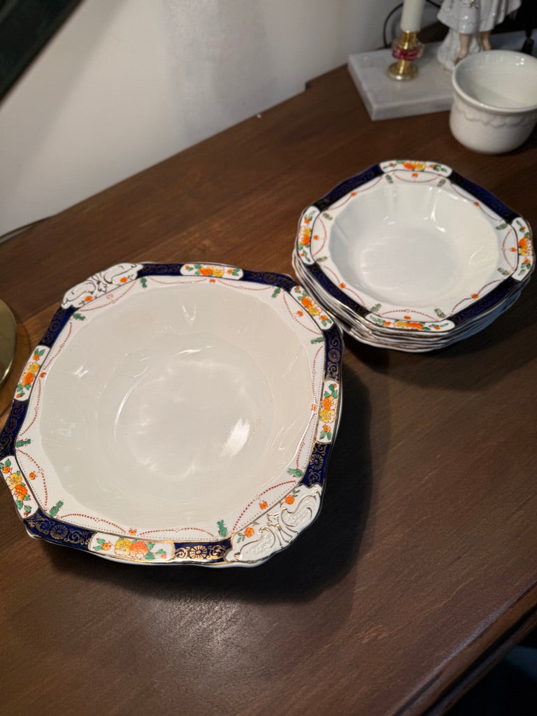c. 1897–1913 Alfred Meakin “Osiris” Royal Semi-Porcelain 7-Piece English Serving Bowl Set
