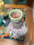 Hand-Thrown Studio Stoneware Bottle Vase, Variegated Pink and Mint Glaze with Black Splash, Brushed Artist's Mark to the Unglazed Foot, c. 1980–2000