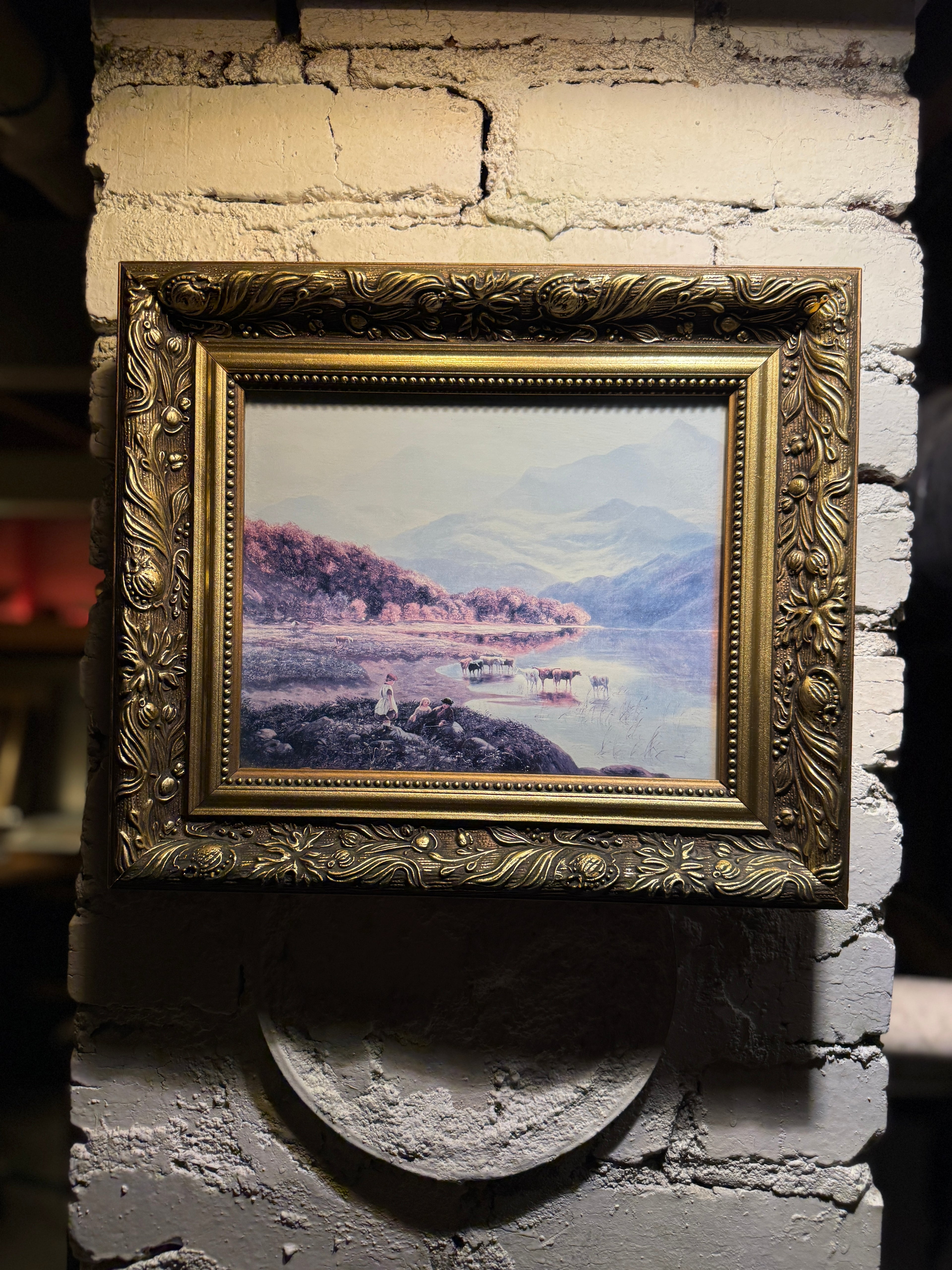 Antique Pastoral Landscape Chromolithograph (c. 1890–1910) | Ornate Gilt Framed Print