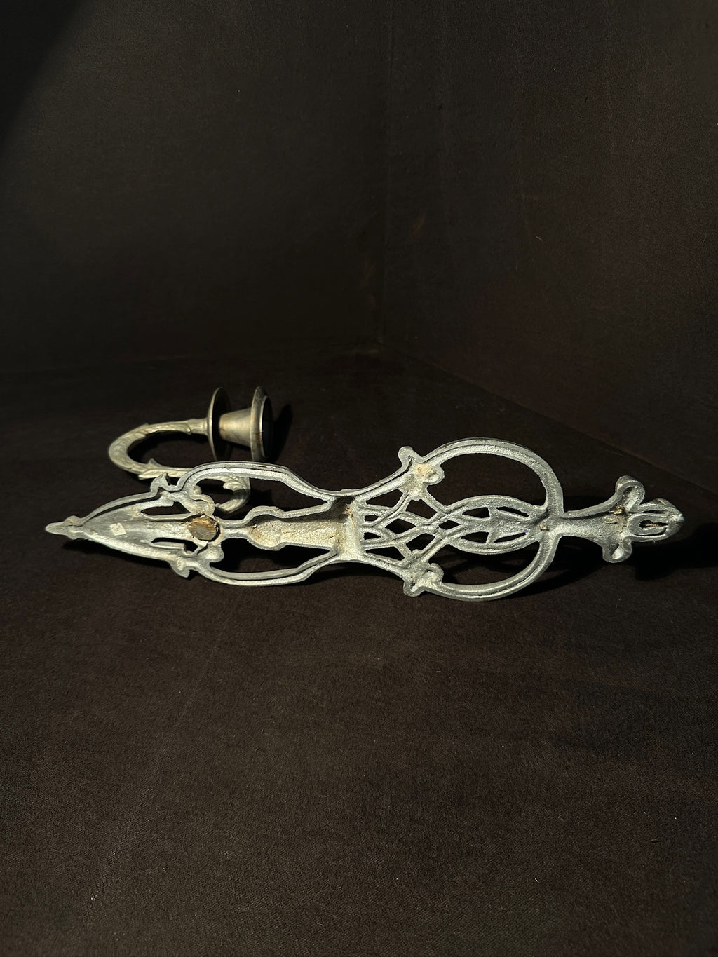 1950s Gothic Revival Fleur-de-Lis Cast Metal Wall Candle Sconce