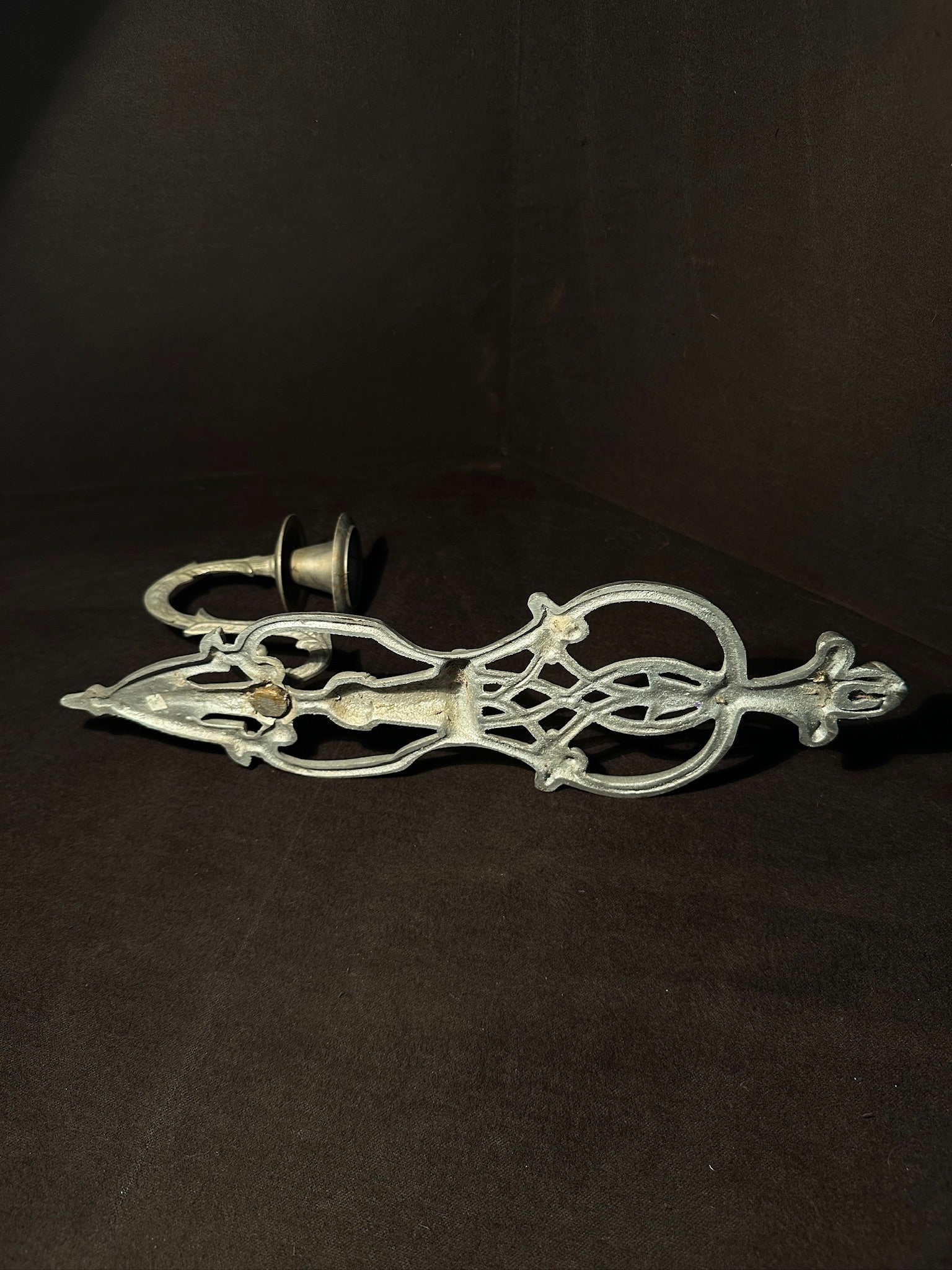 1950s Gothic Revival Fleur-de-Lis Cast Metal Wall Candle Sconce