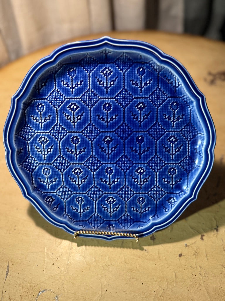 W. S. George “Petit Point” Cobalt Blue Plate (c. 1940s–1950s)