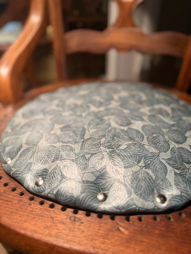 Hand-Finished English Oak Armchair, c.1910, with Custom Leather Seat and Silver Tack Trim