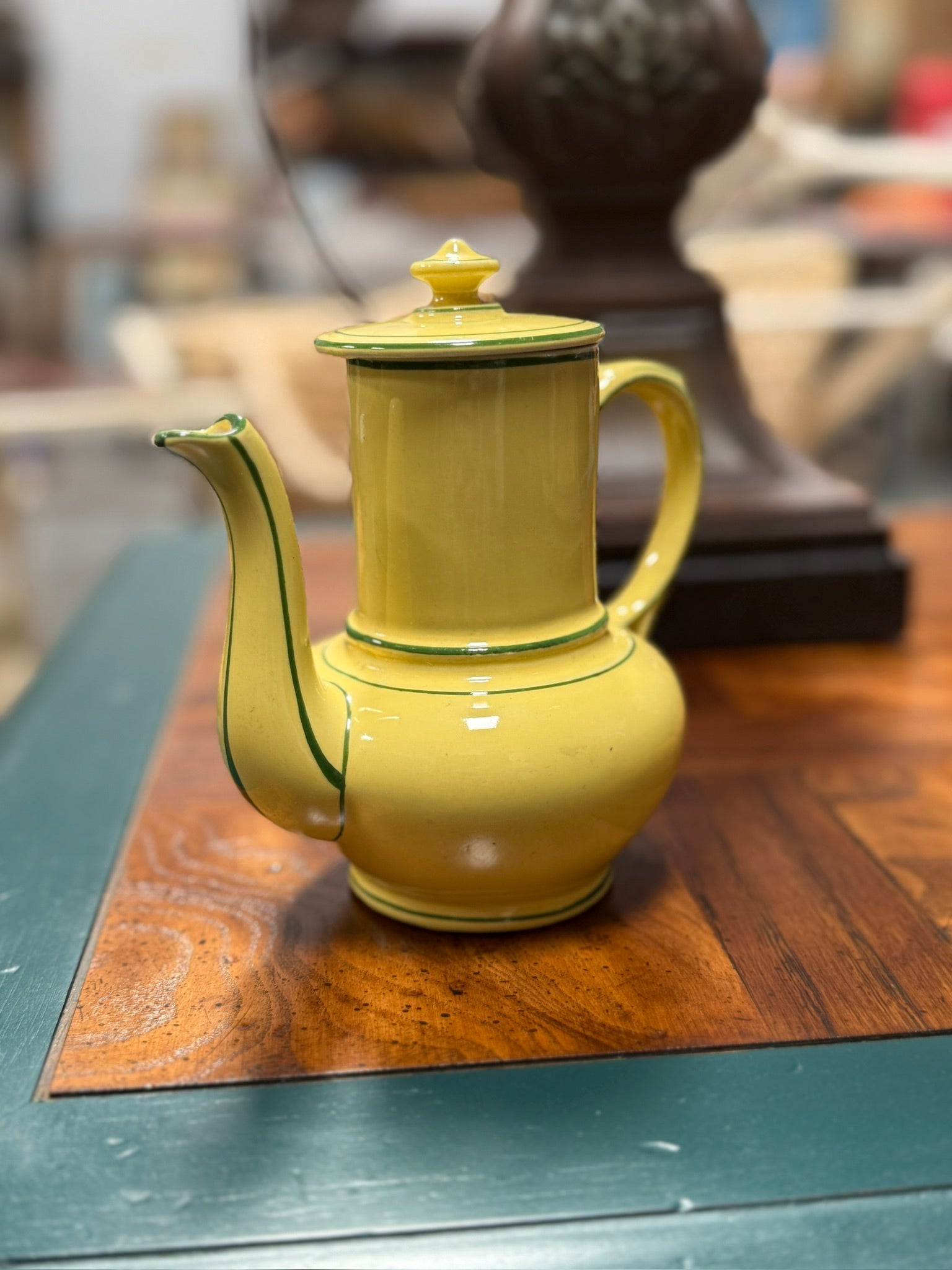 c. 1940s French Yellow Ceramic Coffee Pot