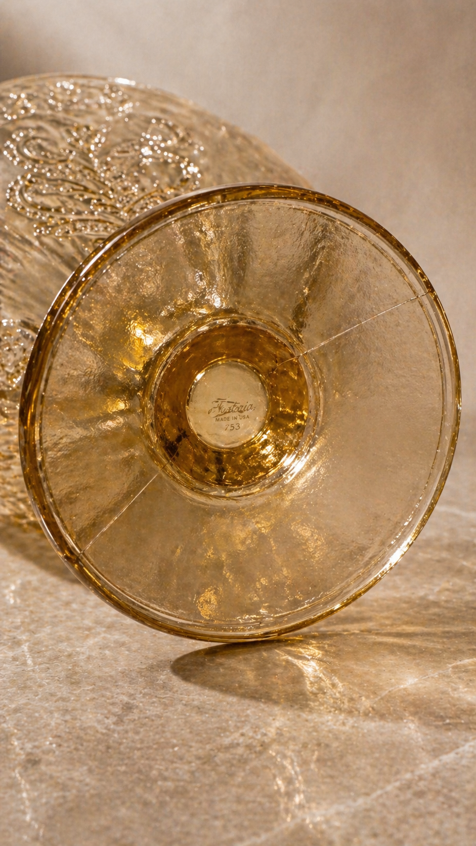 Vintage Amber Pressed Glass Pedestal Compote Bowl c. 1930s–1940s