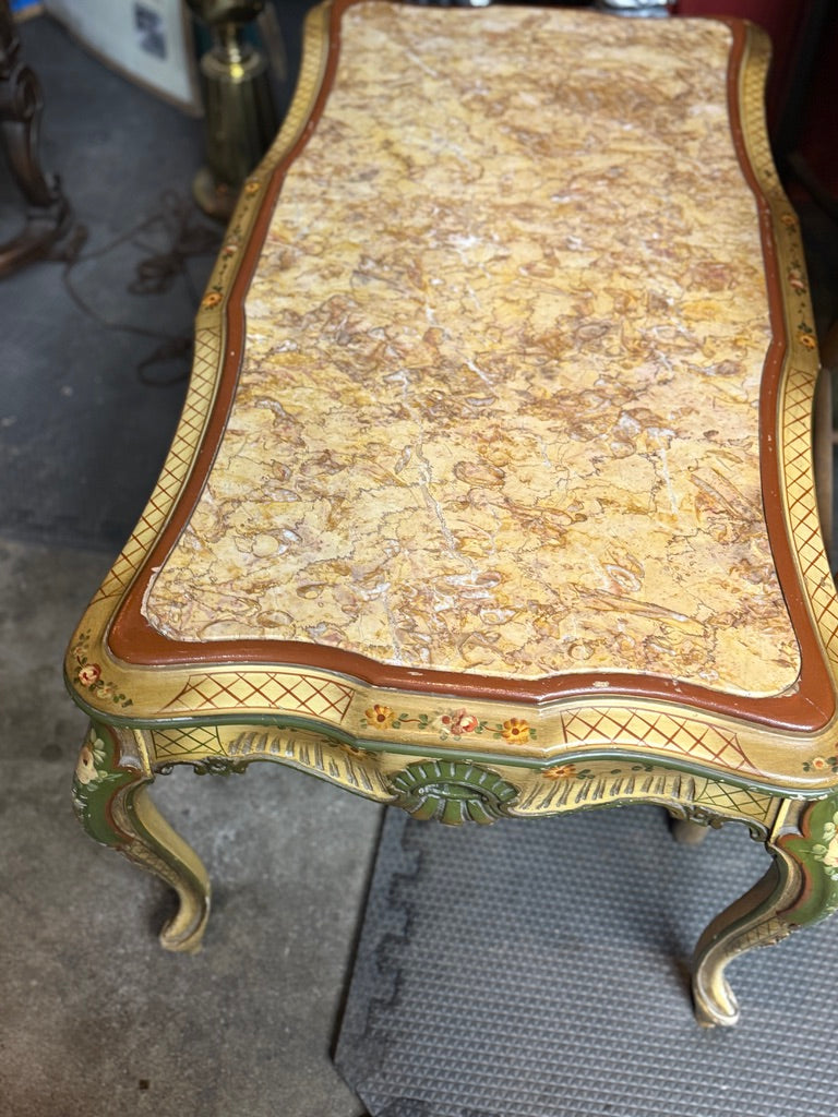 Italian Florentine Painted Coffee Table (c. Late 1940s–1950s) | Faux Marble Top