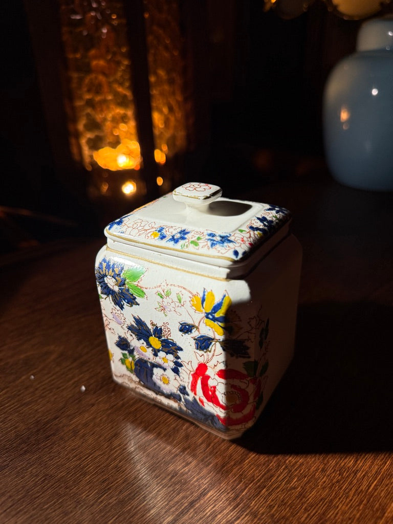 Mid-Century Floral Ceramic Lidded Jar (c. 1940s–1950s)