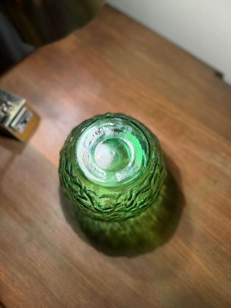 Textured Green Glass Bowl with Organic Relief Surface, Mid-20th Century