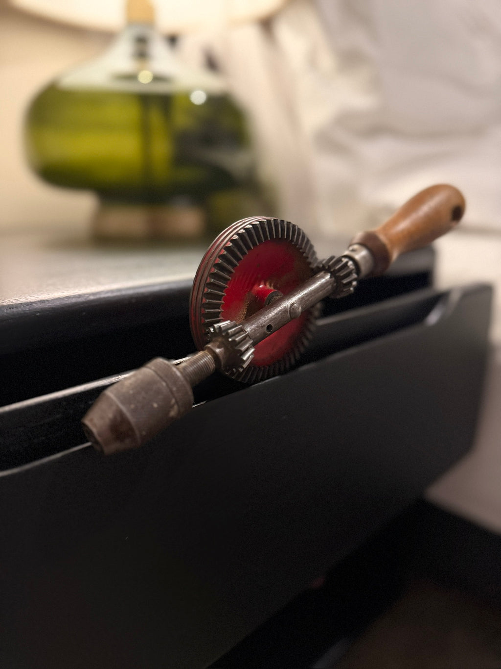 c. 1930s Vintage Eggbeater Hand Drill With Red Gear Wheel