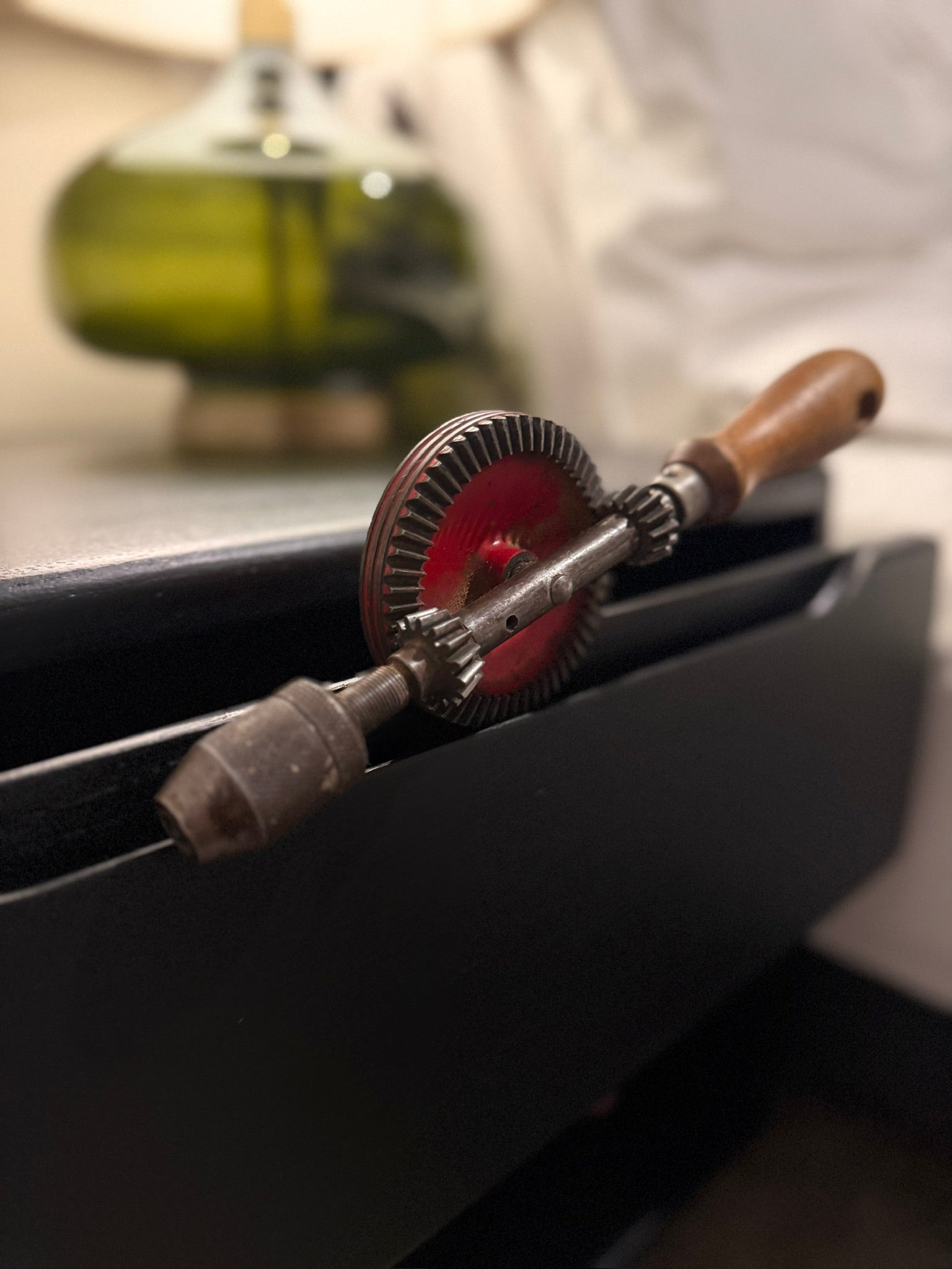 c. 1930s Vintage Eggbeater Hand Drill With Red Gear Wheel