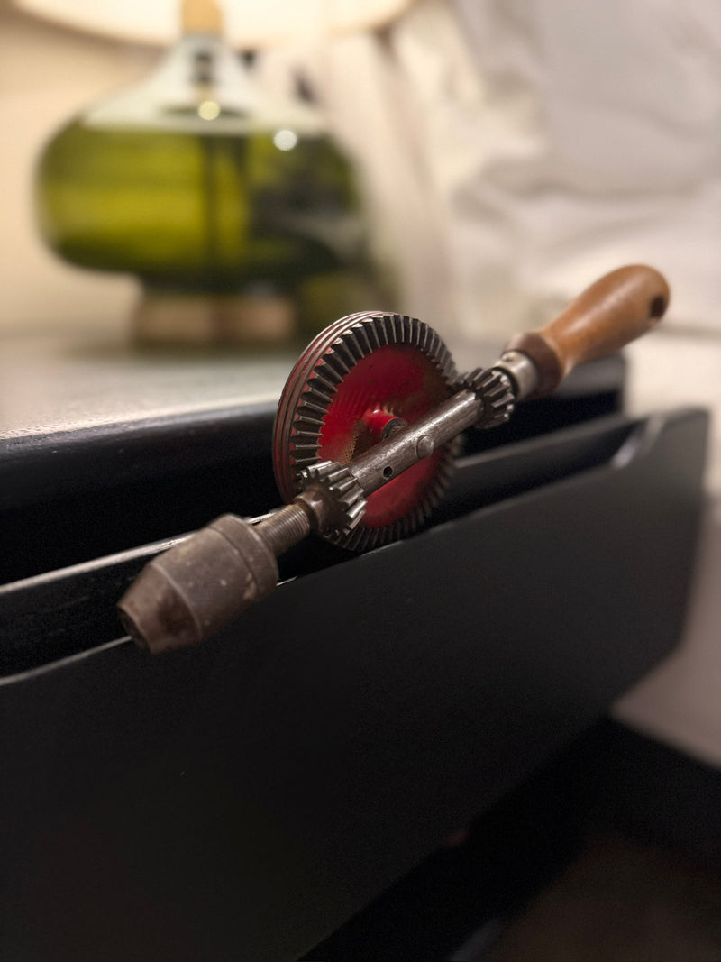c. 1930s Vintage Eggbeater Hand Drill With Red Gear Wheel