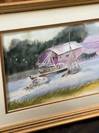 Original Watercolour Harbour Scene with the Seiner Eagle, Signed Lorraine, Double Matted in Gilt, 2004