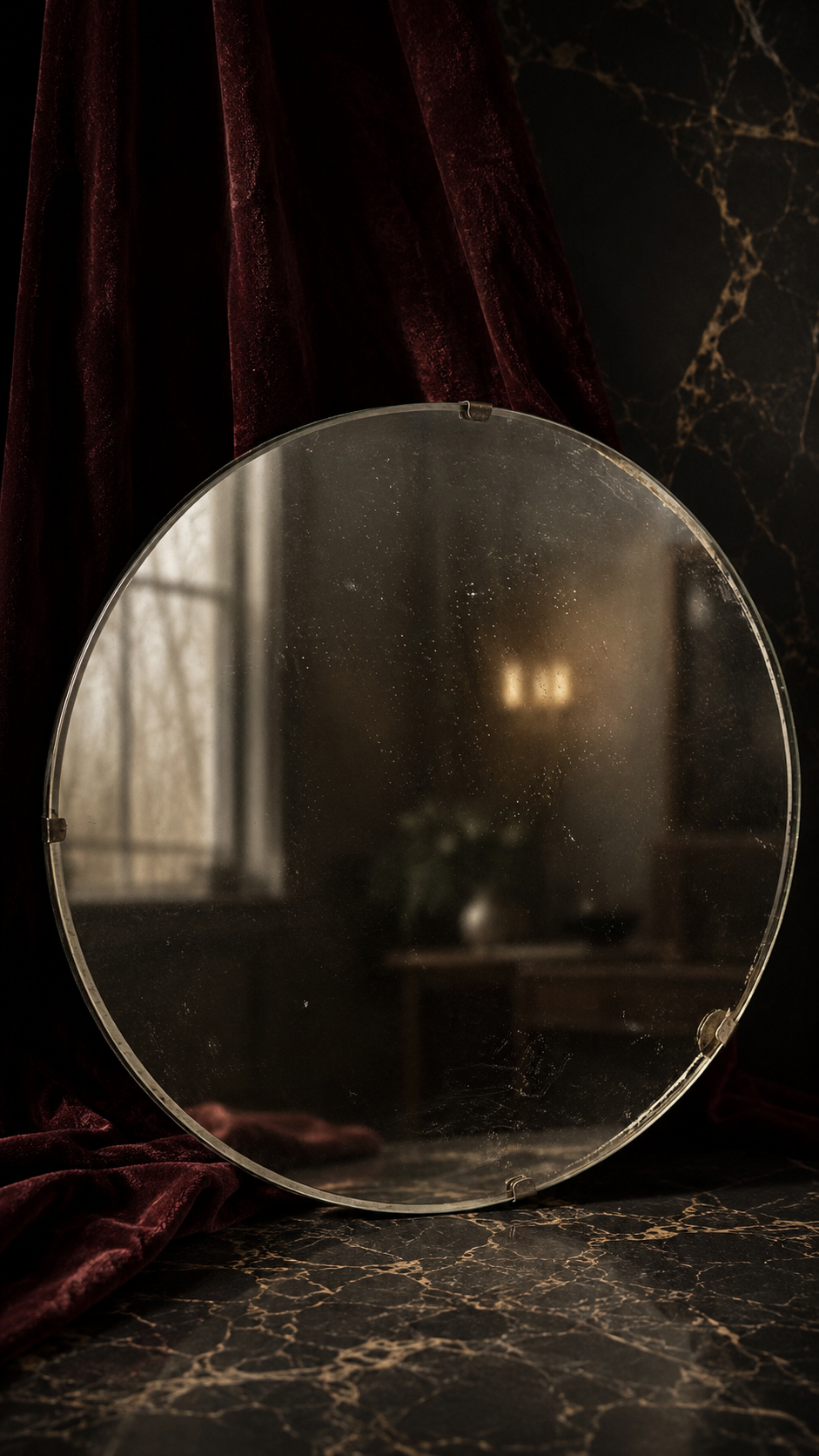 Large Vintage Round Frameless Mirror with Masonite Presdwood Backing, c. 1940s