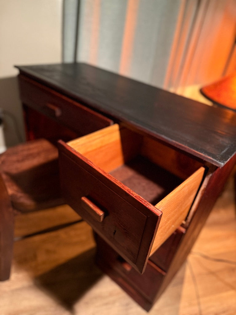 Early 20th Century Solid Wood Writing Desk, c. 1910s–1920s, Hand-Finished